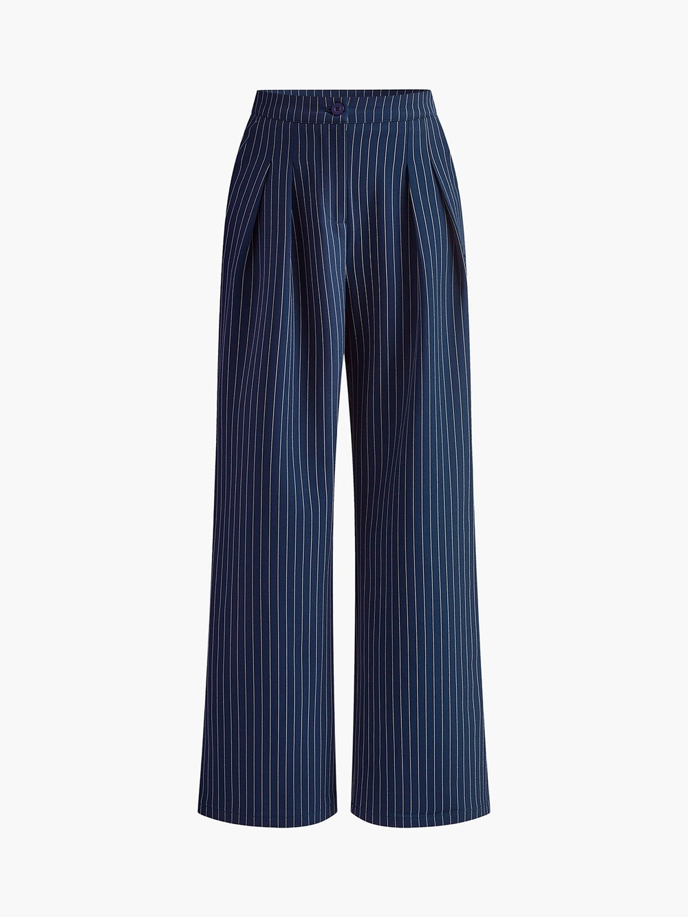Commense Navy Blue Pinstripe Wide-Leg Trousers XS